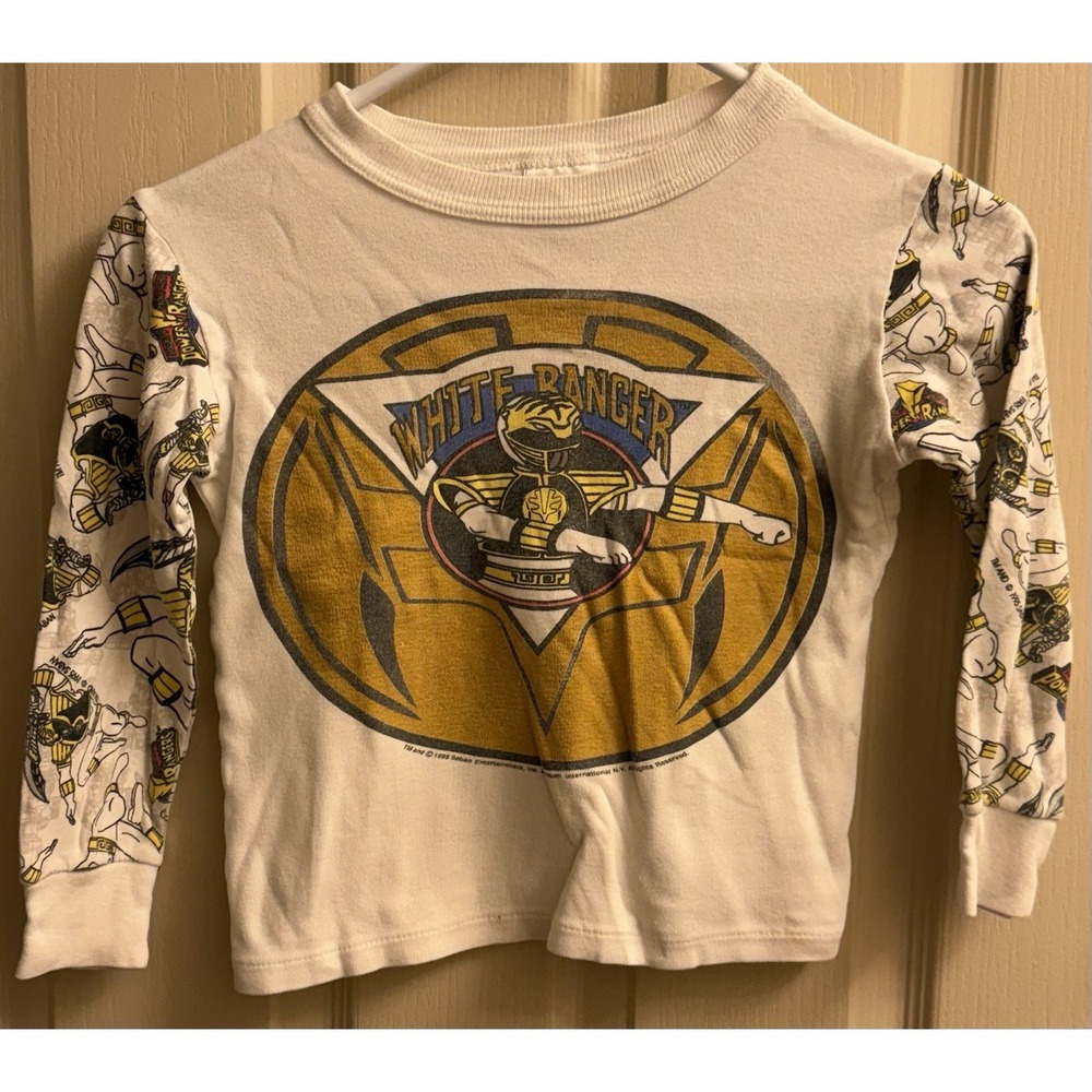 Vintage 1995 White Ranger Power Rangers Boys Size 8 Long Sleeve Shirt Rare